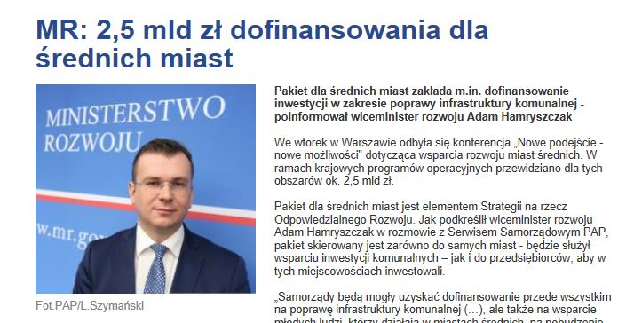 2,5 mld złotych dla średnich miast