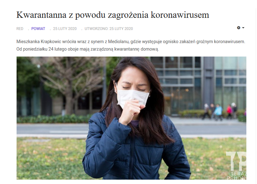 Wróciła z Mediolanu. Poddana została kwarantannie